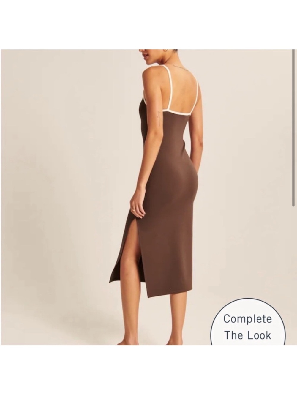 Abercrombie & Fitch Brown Midi Slip Dress with White Trim - Picture 2 of 4